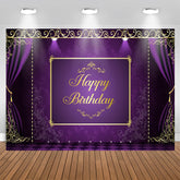 Aperturee - Purple and Golden Lace Happy Birthday Party Backdrop